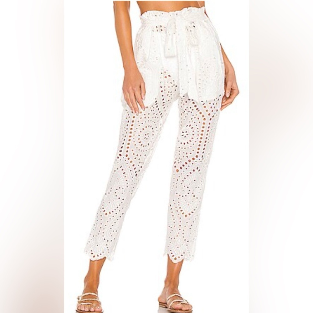 Eberjey White Eyelet Cotton Beach Resort Pants Boho Vacation Cover Up M
